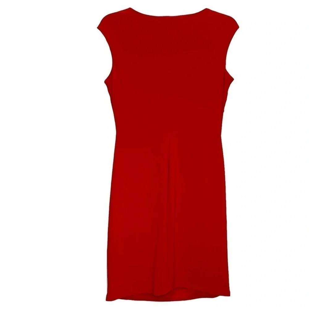 Chaps women’s size Large Red midi length sleeveless side ruching party dress